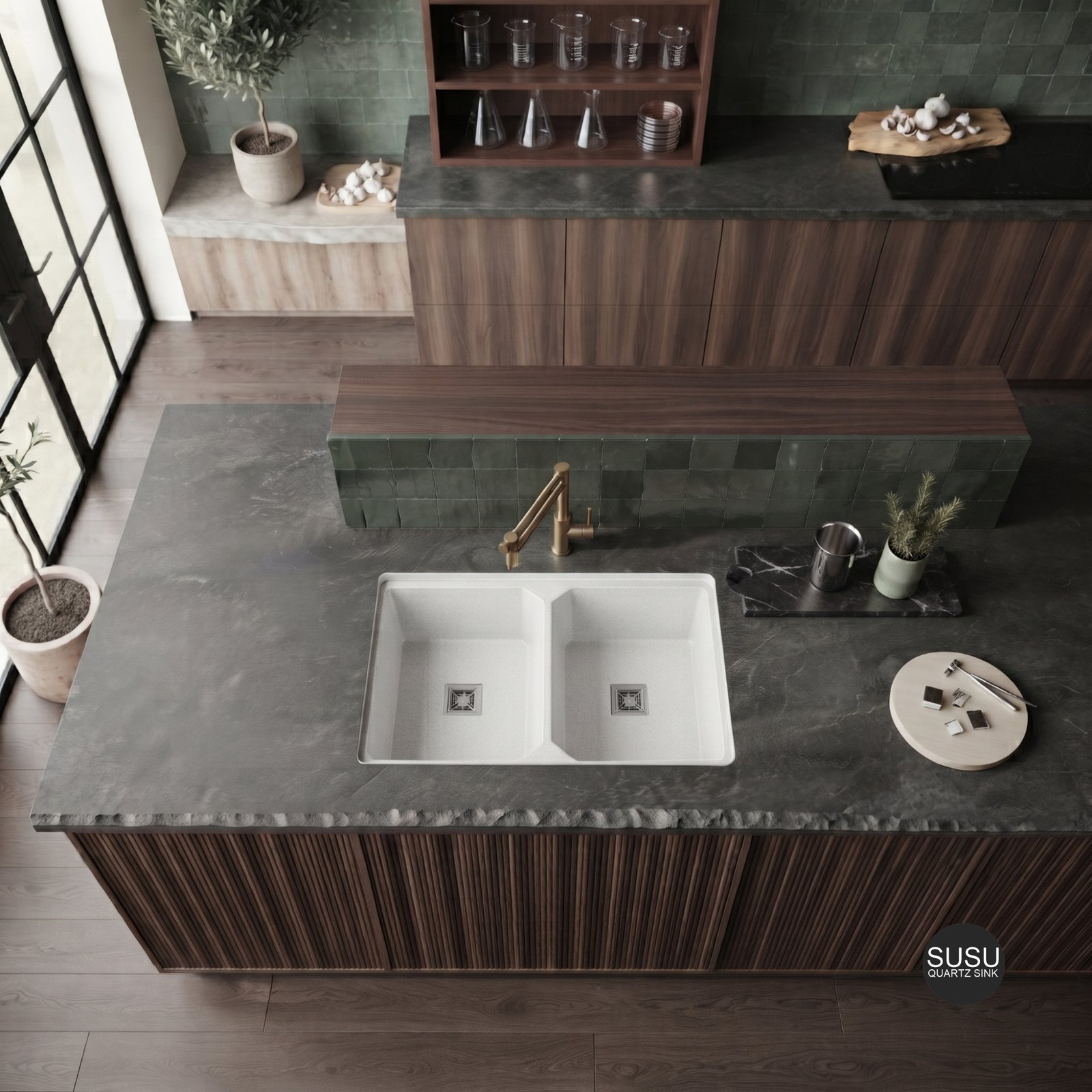 SUSU Double Bowl Quartz Sink